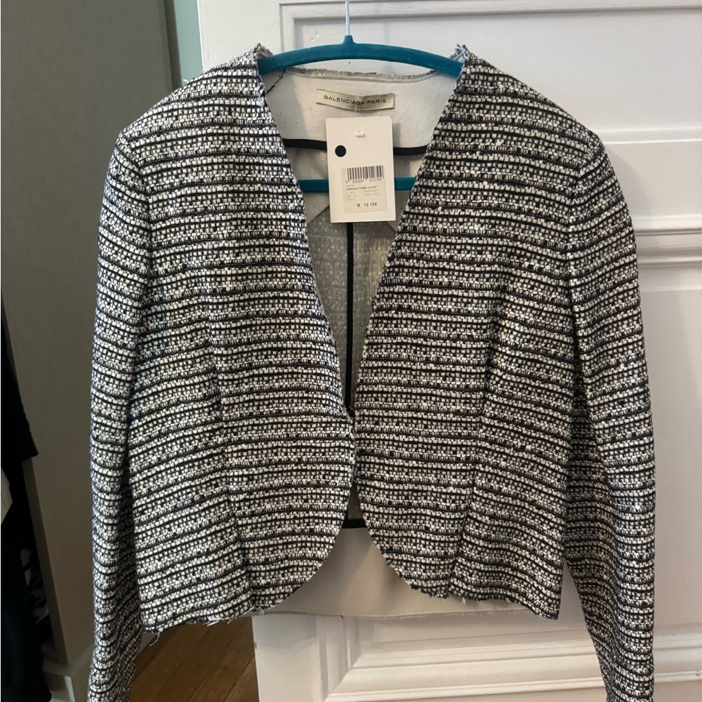 Balenciaga Black and White Textured Blazer